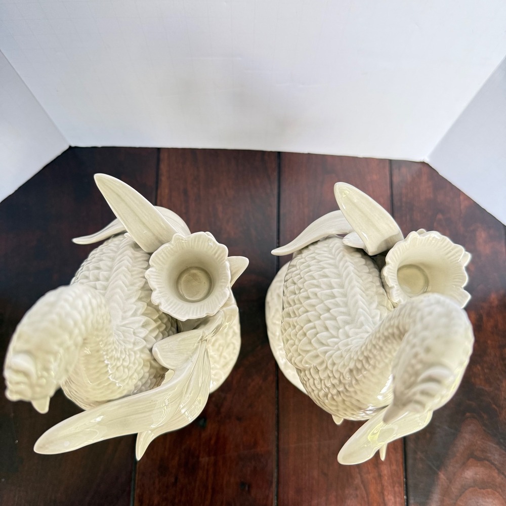 Vintage 1977 Fitz and Floyd Heron Lotus Candlestick Holders Pair Cream Ceramic - Picture 5 of 9